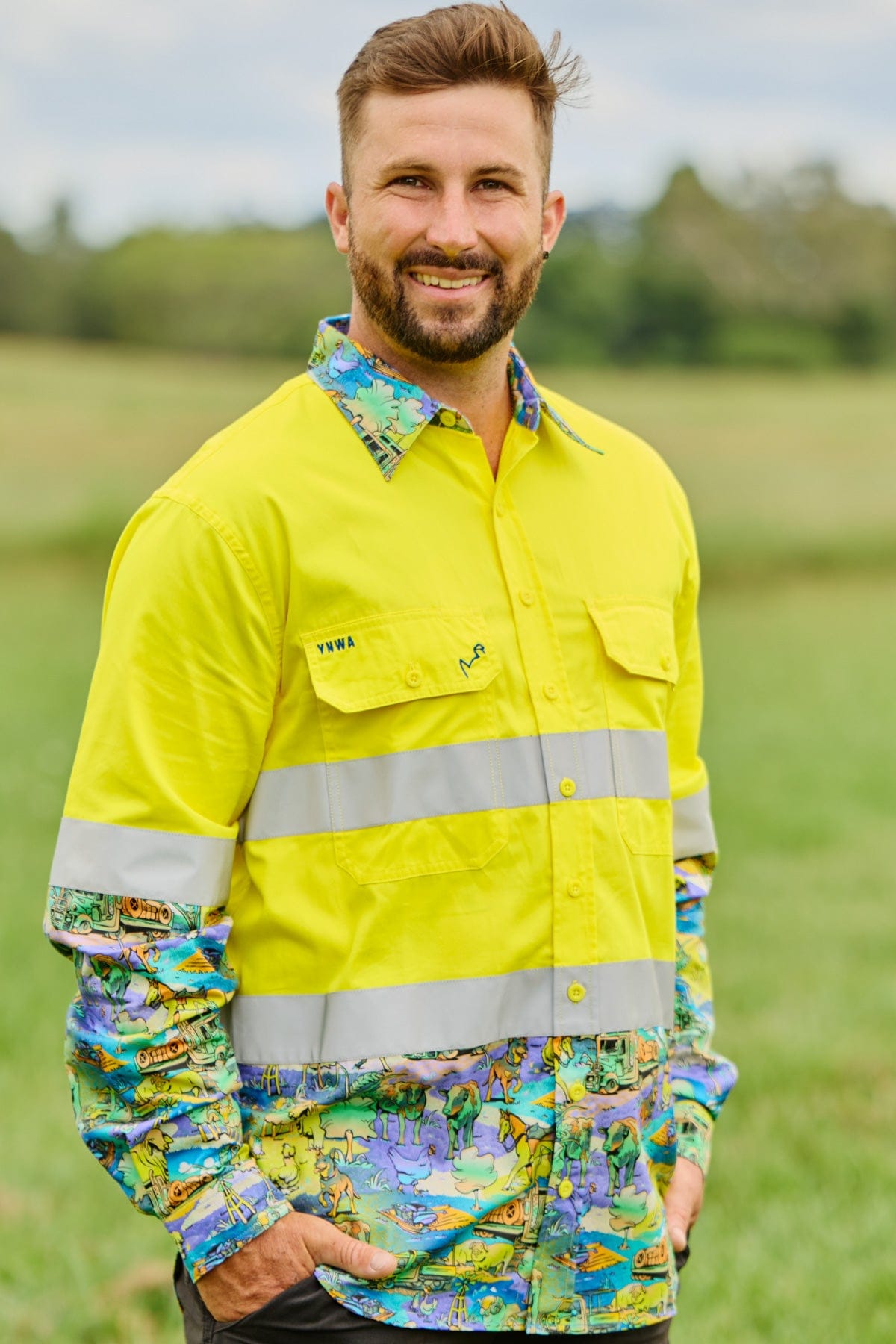 TradeMutt Workshirt Men's Cracka' Dawn Yellow Day/Night Hi Vis Work Shirt Men's Cracka' Dawn Yellow Day/Night Hi Vis Work Shirt