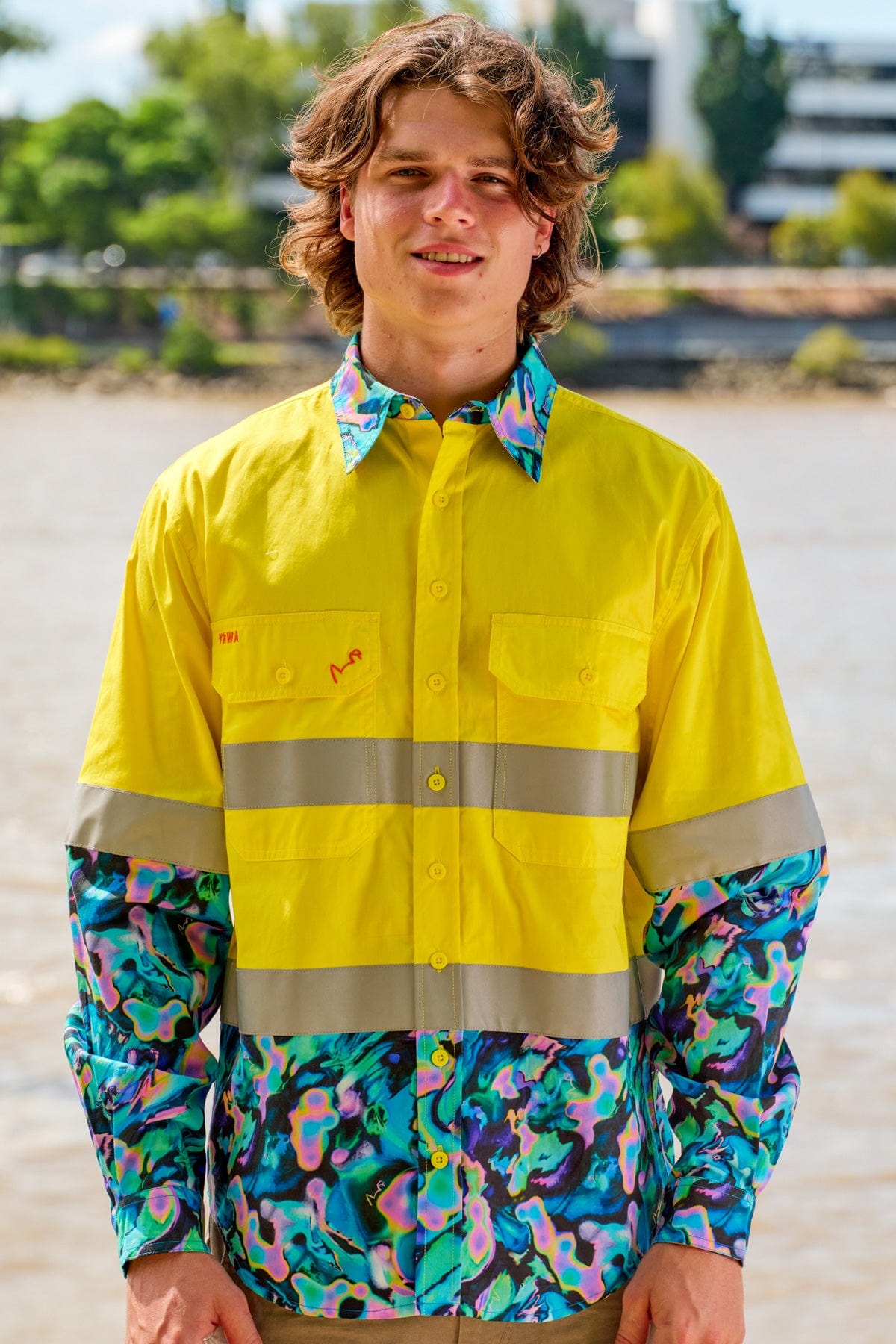 Bleached Az Men's Yellow Hi Vis Work Shirt