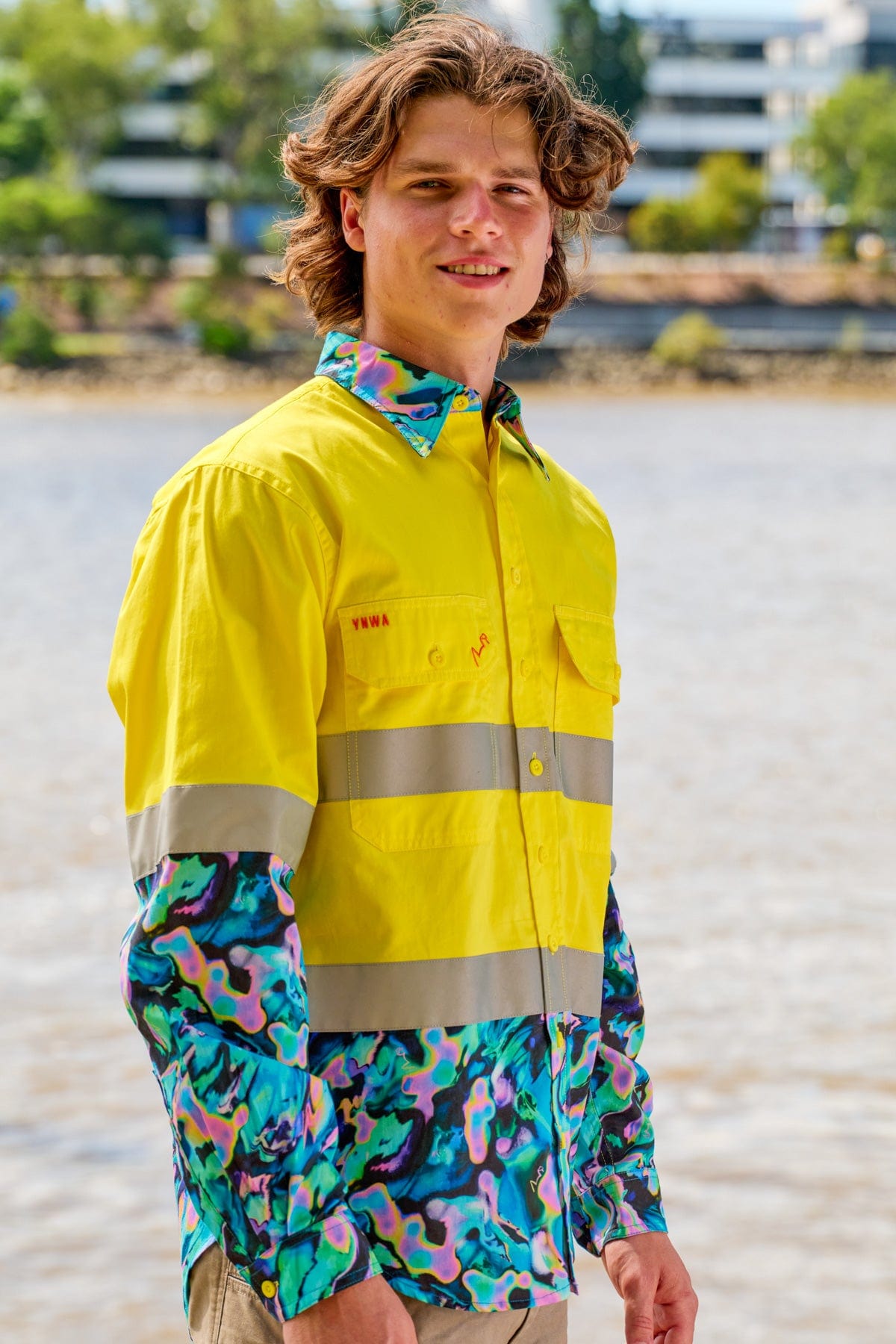 Bleached Az Men's Yellow Hi Vis Work Shirt