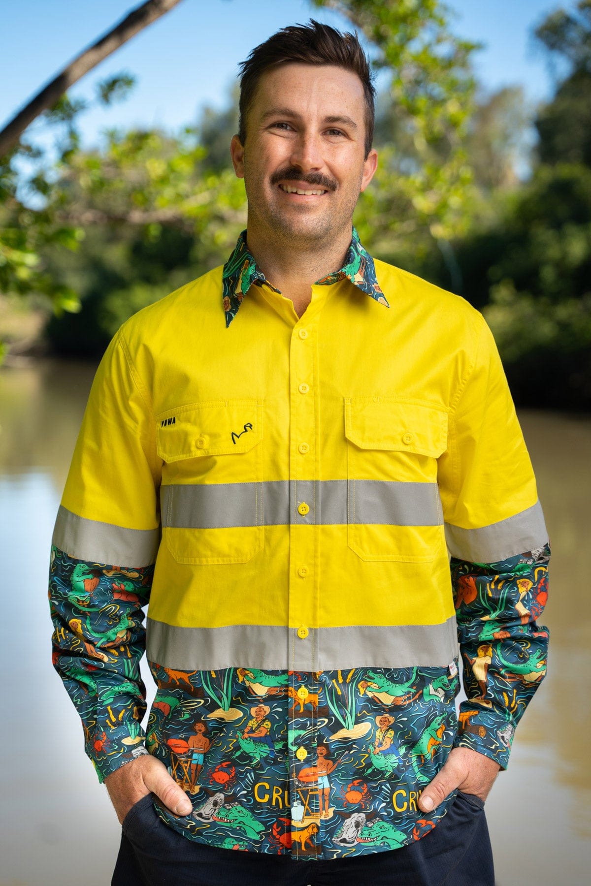 Men's Stop Croc & Roll Yellow Day/Night Hi Vis Work Shirt