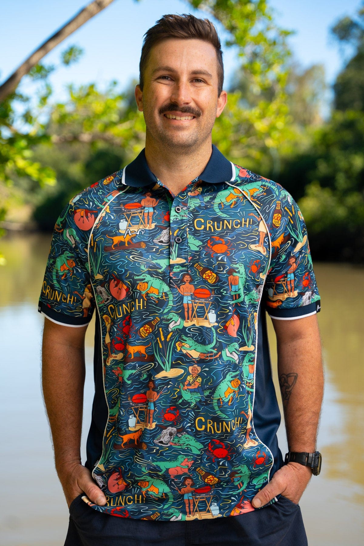 Unisex Stop Croc & Roll Full Print Short Sleeve Polo