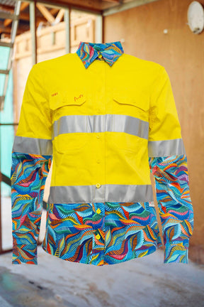 TradeMutt Workshirt Women's Snazzy Yellow Day/Night Hi Vis 2.0 Full Button Work Shirt Women's Snazzy Yellow Day/Night Hi Vis Workshirt | TradeMutt Workshirts