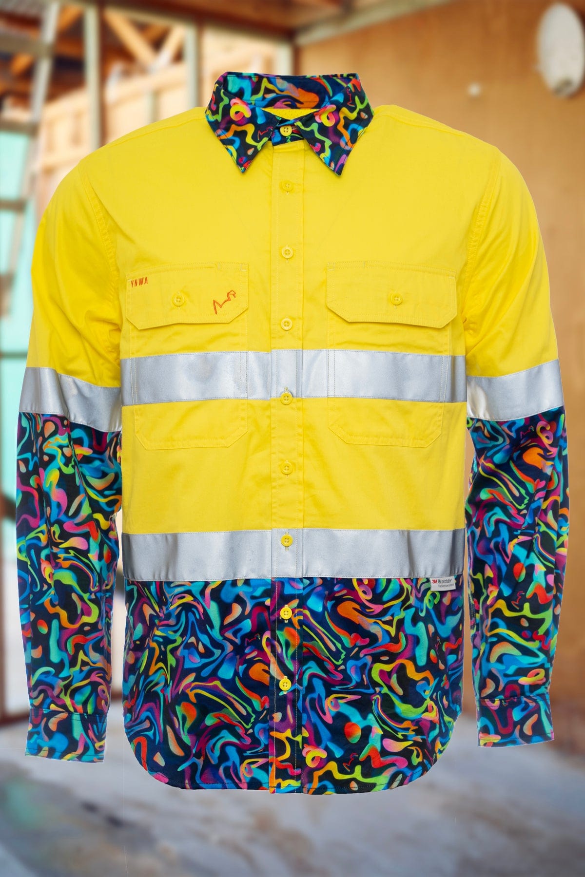 TradeMutt Workshirt Men's Pearler Yellow Day/Night Hi Vis 2.0 Full Button Work Shirt Men's Pearler Yellow Day/Night Hi Vis Half Button Workshirt | TradeMutt Workshirts