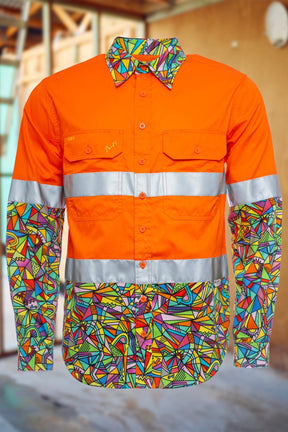 TradeMutt Workshirt Men's Bonza Orange Day/Night Hi Vis 2.0 Full Button Work Shirt Men's Bonza Orange Day/Night Hi Vis Half Button Workshirt | TradeMutt Workshirts