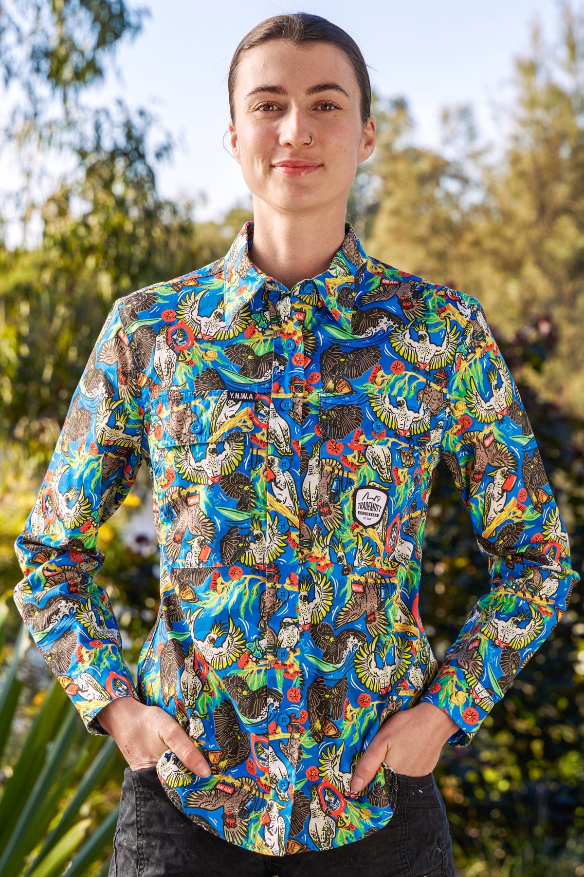 Women's Light Weight Flock Around & Find Out Full Button Work Shirt