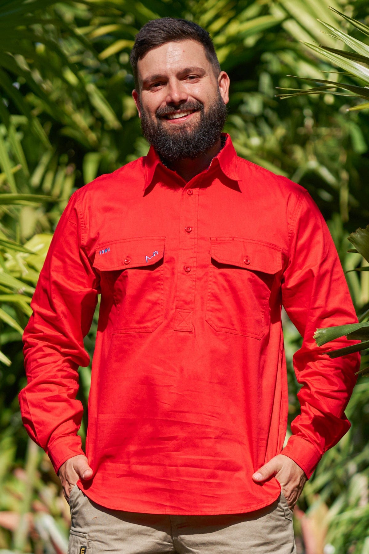 Men's Indiana Bones Red Undercover Mutter Half Button Workshirt