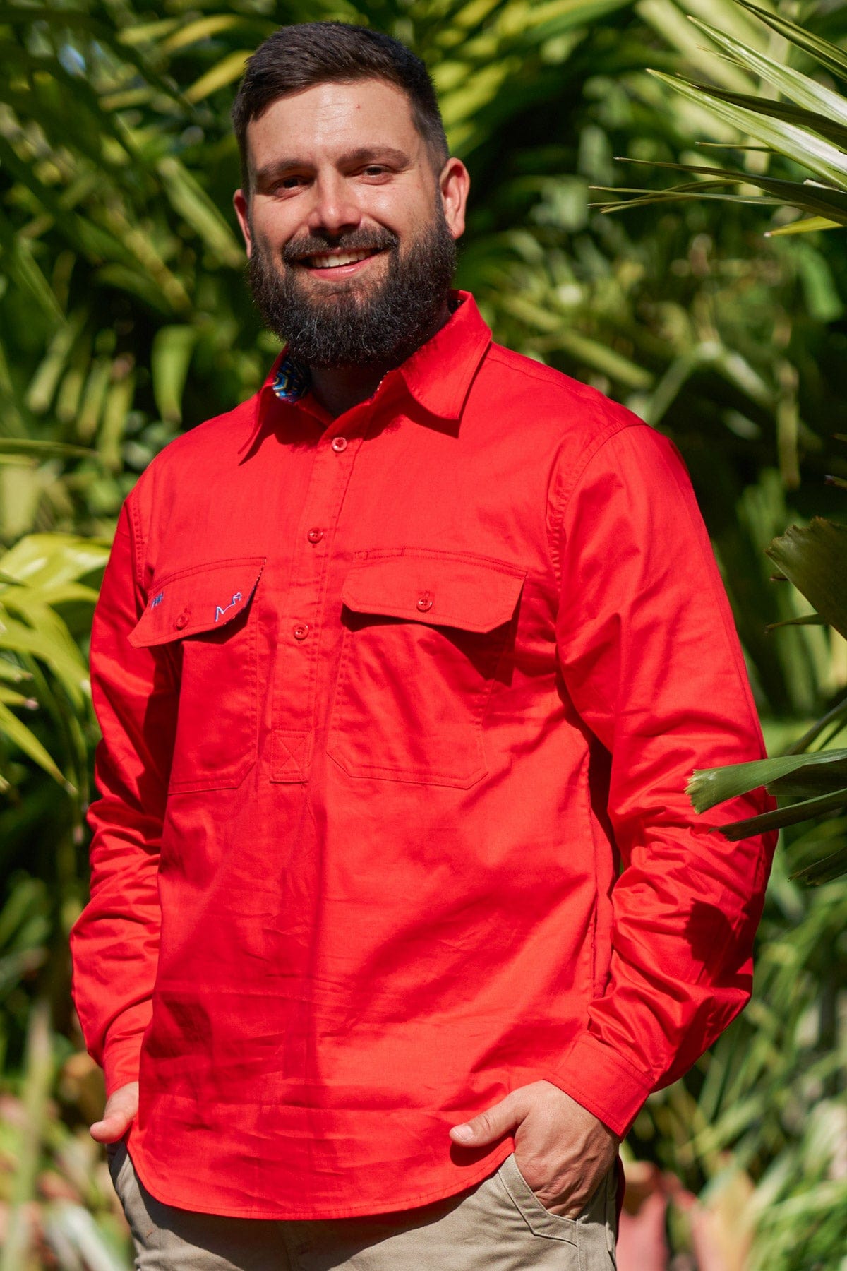 Men's Indiana Bones Red Undercover Mutter Half Button Workshirt