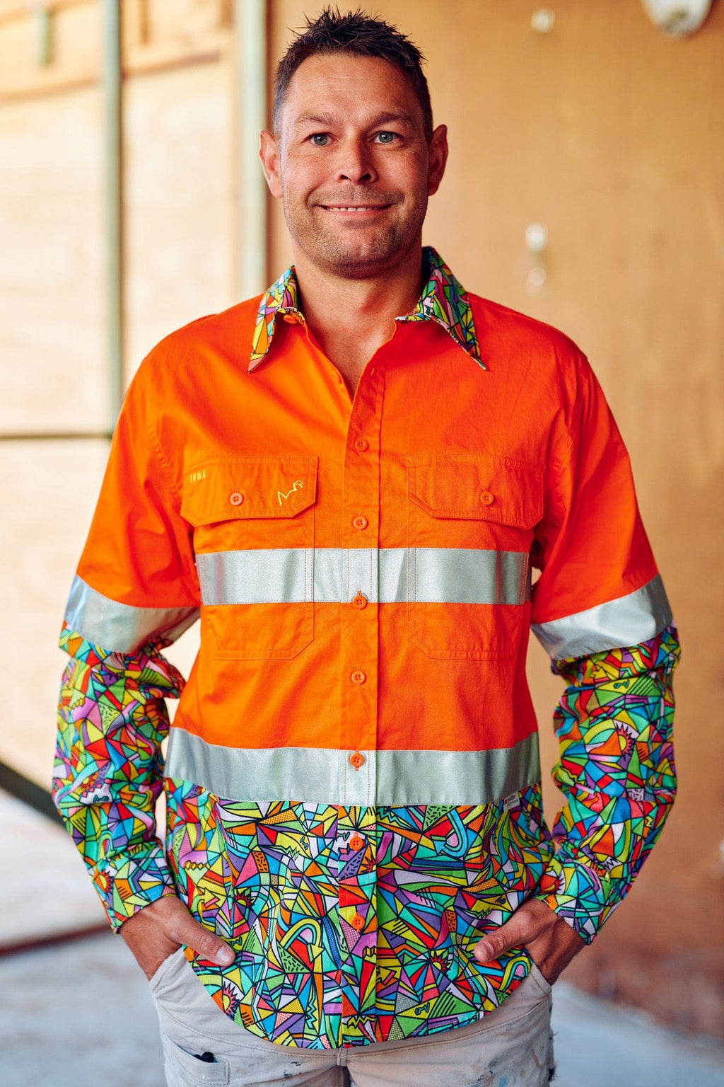 Men's Bonza Orange Day/Night Hi Vis Half Button Workshirt
