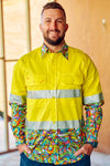 TradeMutt Workshirt Men's Bonza Yellow Day/Night Hi Vis 2.0 Full Button Work Shirt Men's Bonza Yellow Day/Night Hi Vis Half Button Workshirt | TradeMutt Workshirts