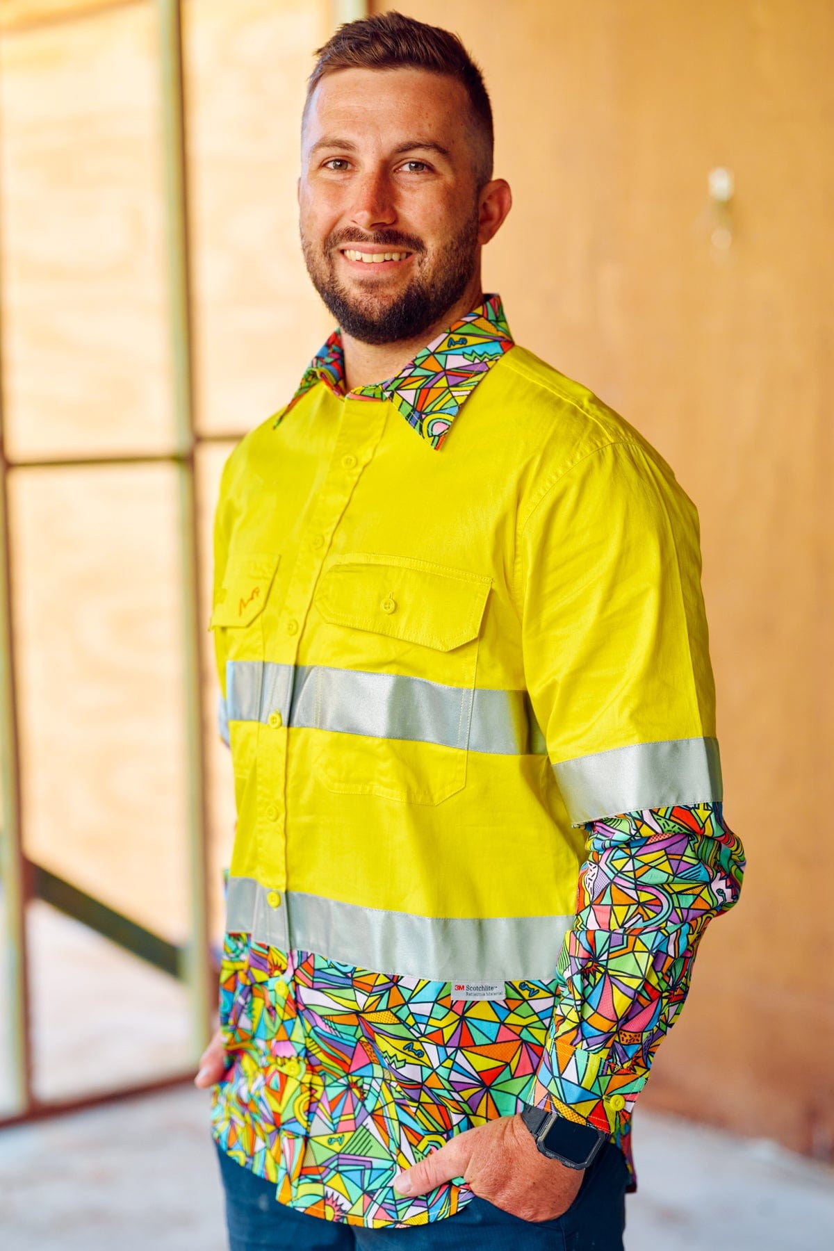 TradeMutt Workshirt Men's Bonza Yellow Day/Night Hi Vis 2.0 Full Button Work Shirt Men's Bonza Yellow Day/Night Hi Vis Half Button Workshirt | TradeMutt Workshirts