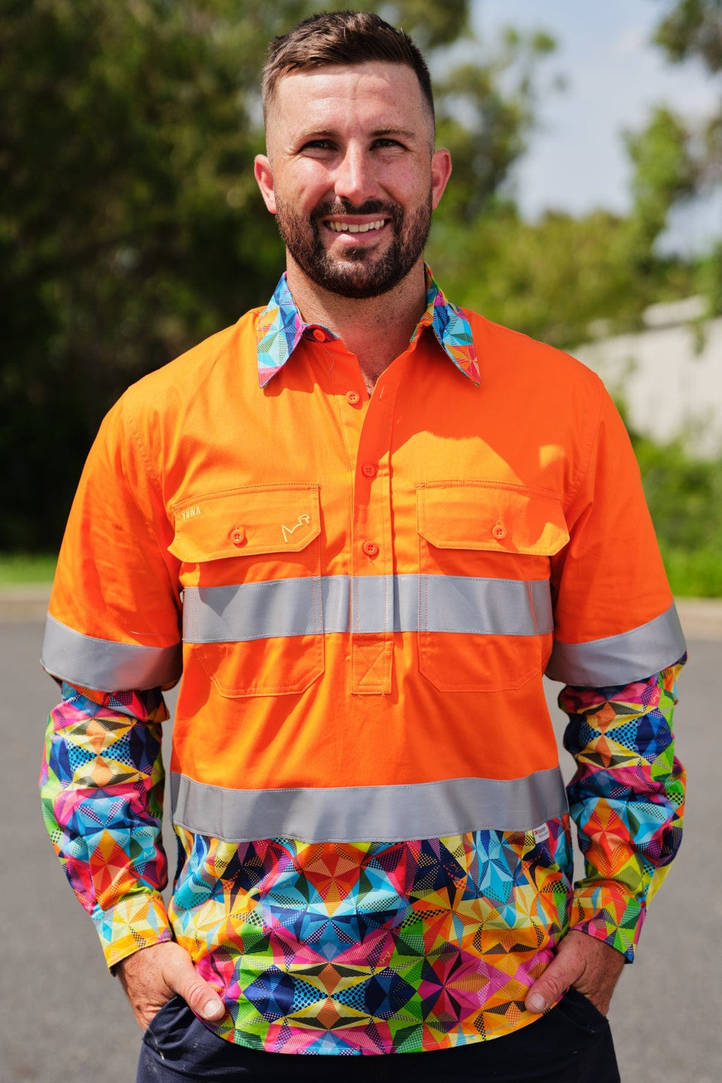 Men's Fractal Orange Day/Night Hi Vis Workshirt | TradeMutt Workshirts