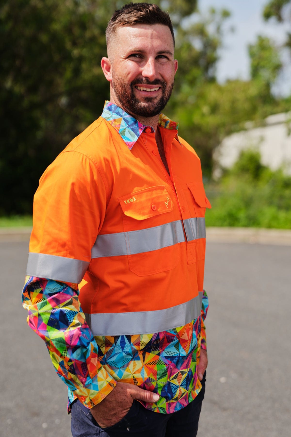 TradeMutt Workshirt Men's Fractal Orange Day/Night Hi Vis Workshirt Men's Fractal Orange Day/Night Hi Vis Workshirt | TradeMutt Workshirts