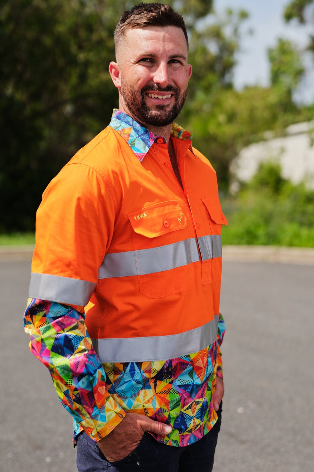 Men's Fractal Orange Day/Night Hi Vis Workshirt