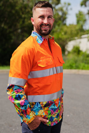 TradeMutt Workshirt Men's Fractal Orange Day/Night Hi Vis Workshirt Men's Fractal Orange Day/Night Hi Vis Workshirt | TradeMutt Workshirts