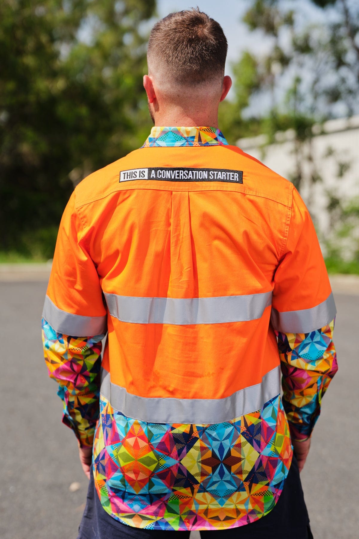 Men's Fractal Orange Day/Night Hi Vis Workshirt