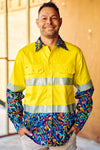 TradeMutt Workshirt Men's Pearler Yellow Day/Night Hi Vis 2.0 Full Button Work Shirt Men's Pearler Yellow Day/Night Hi Vis Half Button Workshirt | TradeMutt Workshirts