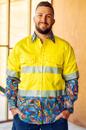 TradeMutt Workshirt Men's Snazzy Yellow Day/Night Hi Vis 2.0 Full Button Work Shirt Men's Snazzy Yellow Day/Night Hi Vis Workshirt | TradeMutt Workshirts