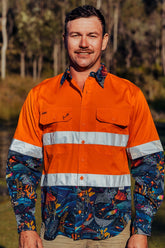 Men's Ningaloo Nomad  Orange Day/Night Hi Vis Work Shirt
