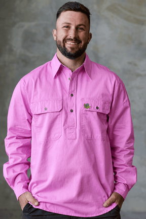 TradeMutt Workshirt Men's True Blue Mountains Pink Undercover Mutter Half Button Workshirt Men's Pink Undercover Mutter Shirt | TradeMutt