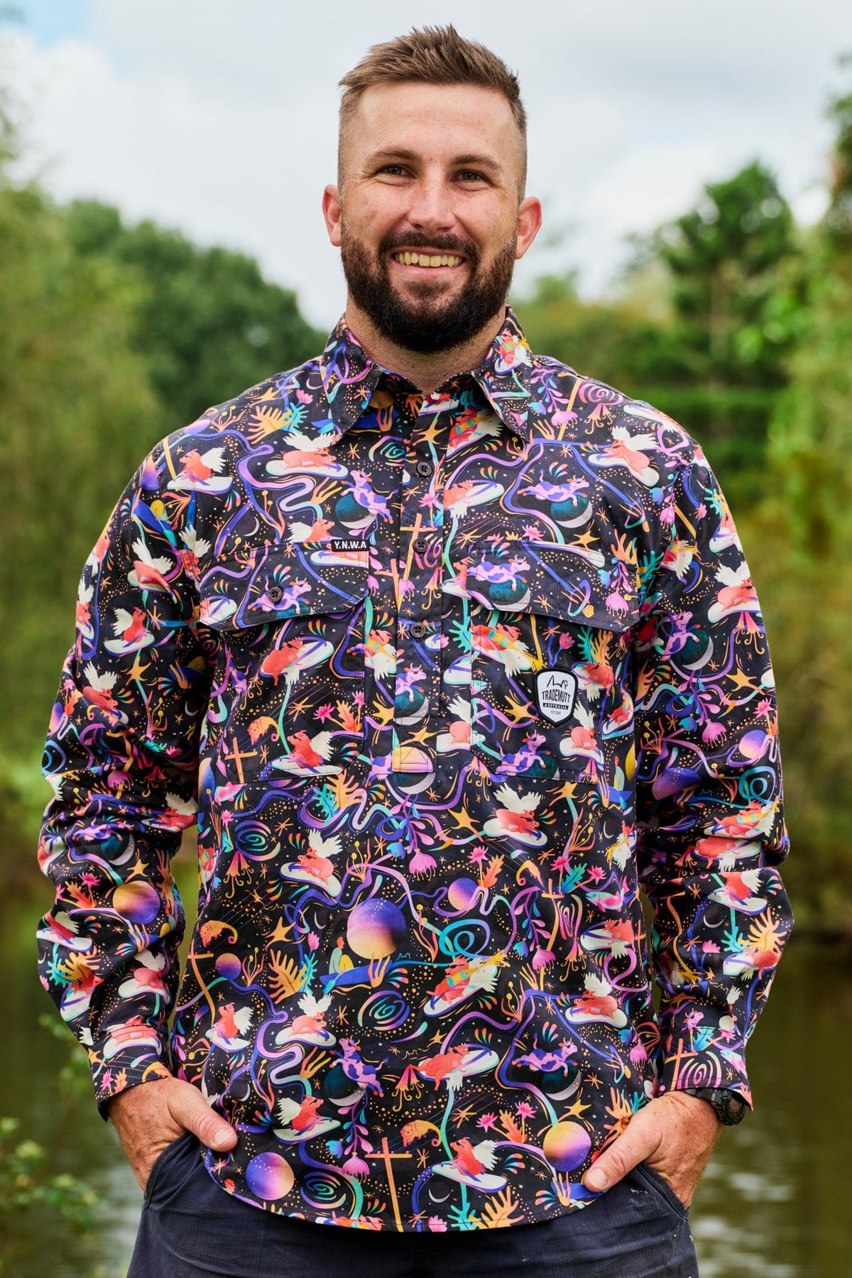 Mens Pork Patrol Half Button Work Shirt