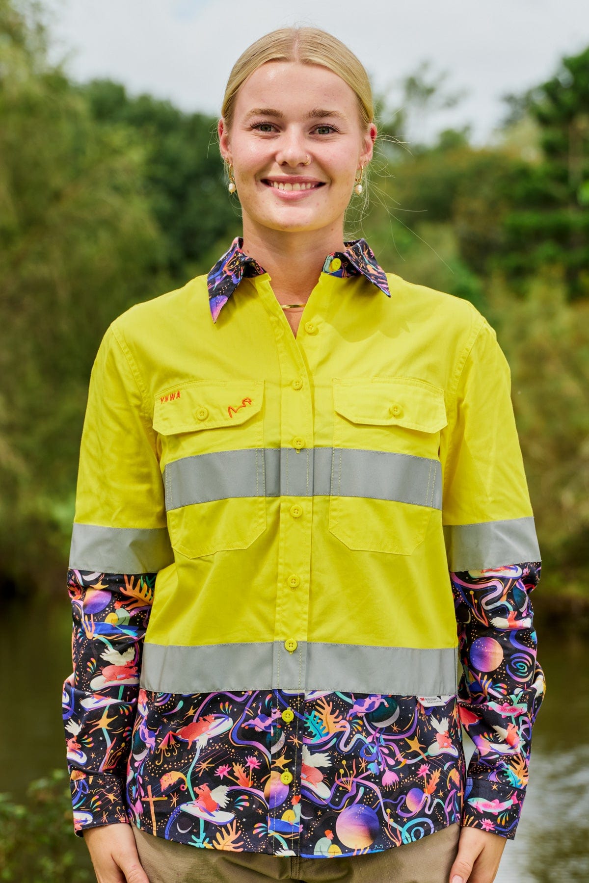 Womens Pork Patrol Yellow Hi Vis Work Shirt