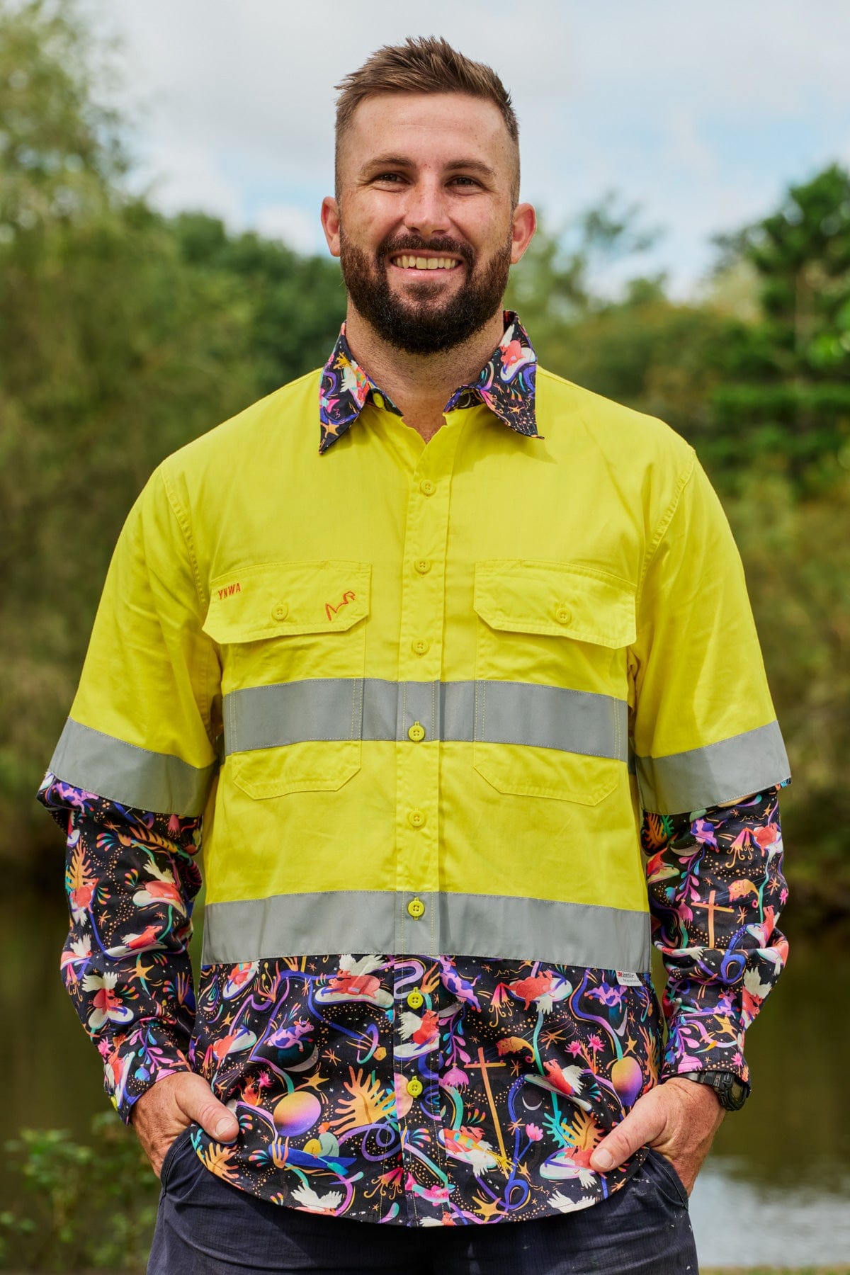 Mens Pork Patrol Yellow Hi Vis Work Shirt