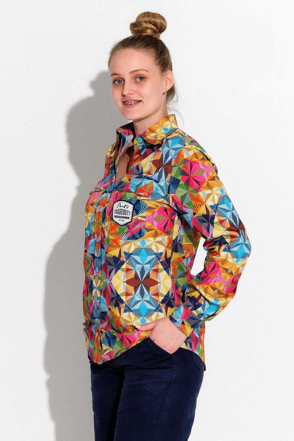 Women's Fractal Full Button Long Sleeve Workshirt