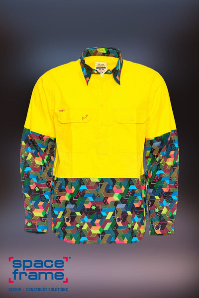 "Star Power" Custom Spaceframe Day Only Yellow Hi Vis Cotton Work Shirt