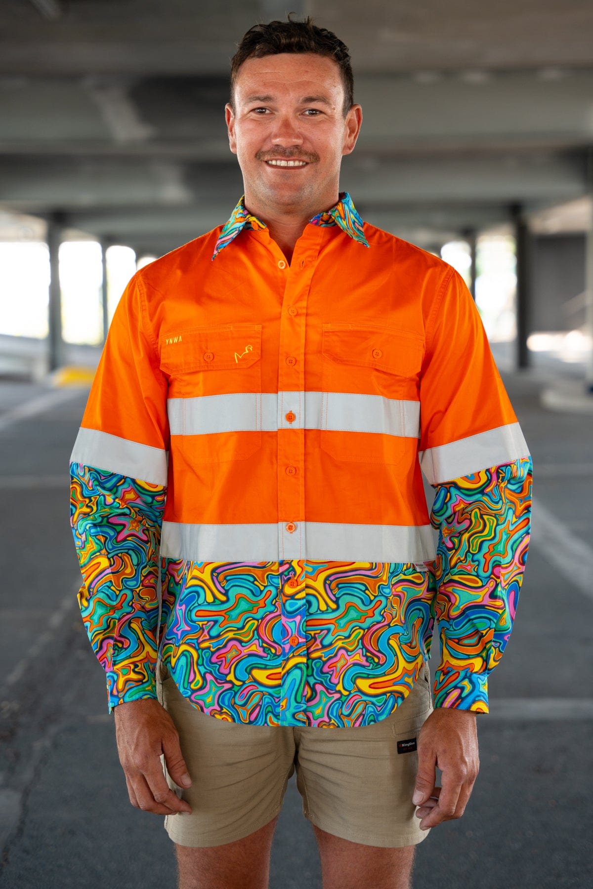 Men's Splatisfaction Orange Day/Night Hi Vis Full Button Workshirt