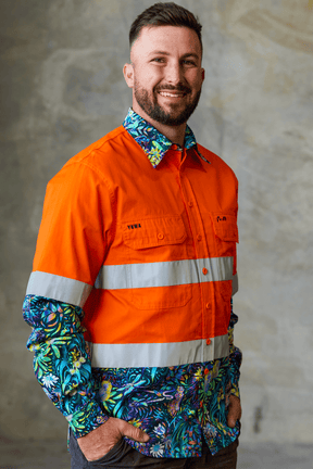 TradeMutt Orange Hi Vis Workshirt Men's True Blue Mountains Orange Day/Night Hi Vis Work Shirt Men's True Blue Mountains Hi Vis Work Shirt | TradeMutt