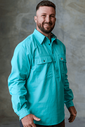 TradeMutt Workshirt Men's True Blue Mountains Blue Undercover Mutter Half Button Workshirt Men's Blue Undercover Mutter Shirt | TradeMutt