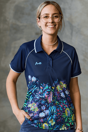 TradeMutt RPET Polo Women's True Blue Mountains Feature Short Sleeve Polo Women's True Blue Mountains Feature Polo | TradeMutt
