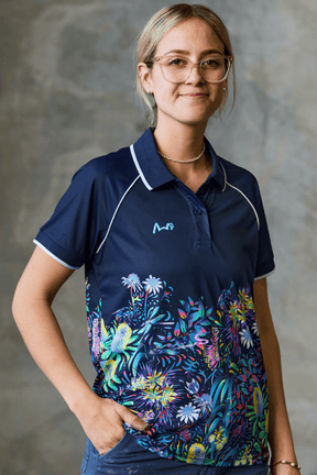 TradeMutt RPET Polo Women's True Blue Mountains Feature Short Sleeve Polo Women's True Blue Mountains Feature Polo | TradeMutt