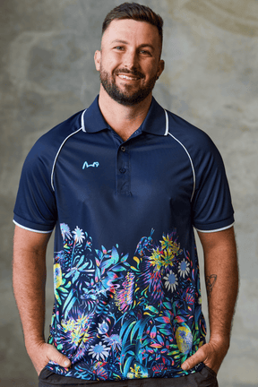 TradeMutt RPET Polo Men's True Blue Mountains Feature Short Sleeve Polo Men's True Blue Mountains Feature Polo | TradeMutt