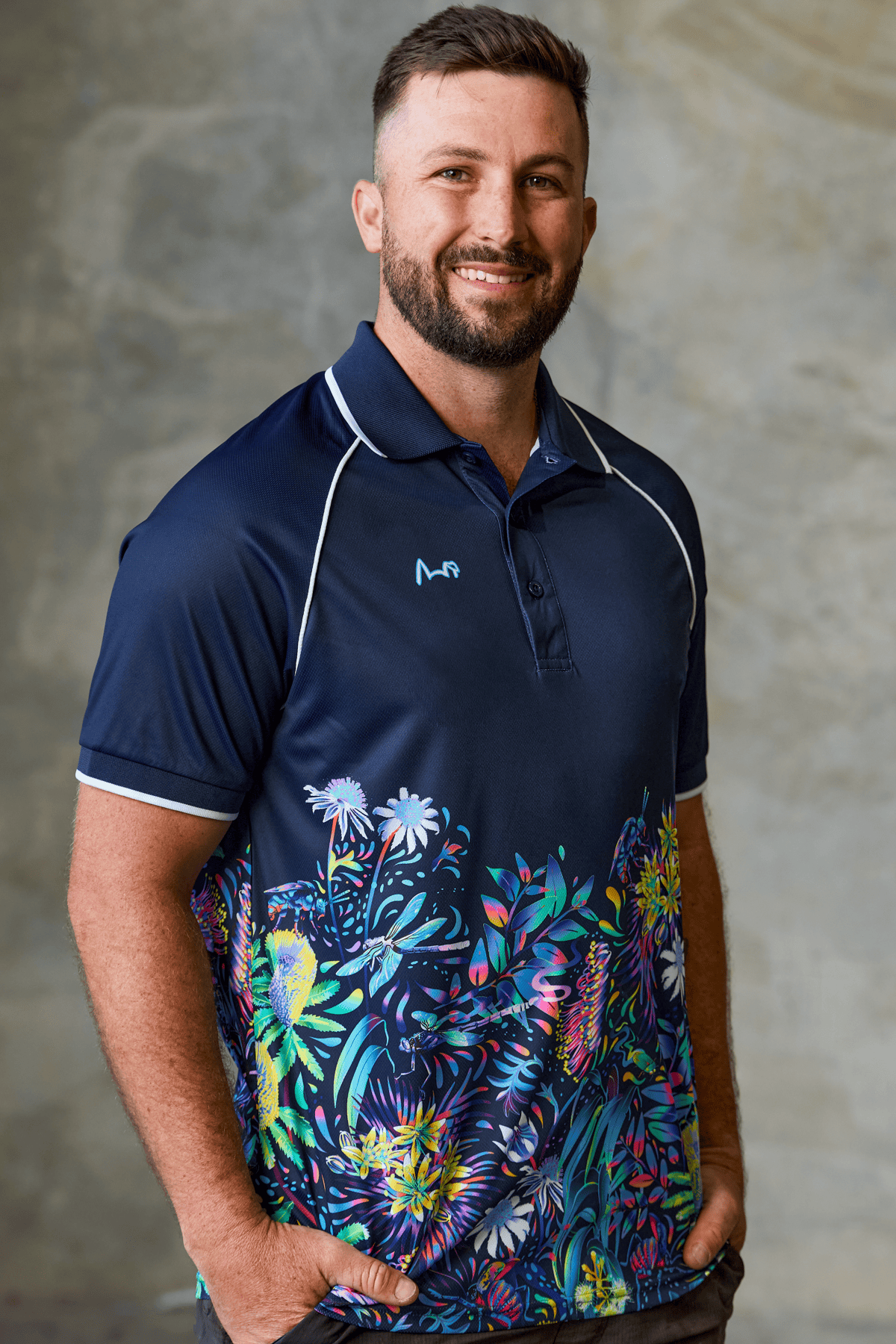 TradeMutt RPET Polo Men's True Blue Mountains Feature Short Sleeve Polo Men's True Blue Mountains Feature Polo | TradeMutt