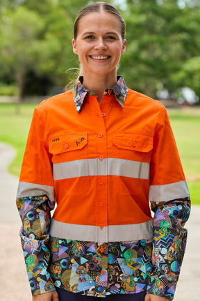 TradeMutt Workshirt Women's Aerobics OzStyle Orange Day/Night Hi Vis Work Shirt Women's Aerobics OzStyle Orange Day/Night Hi Vis Work Shirt
