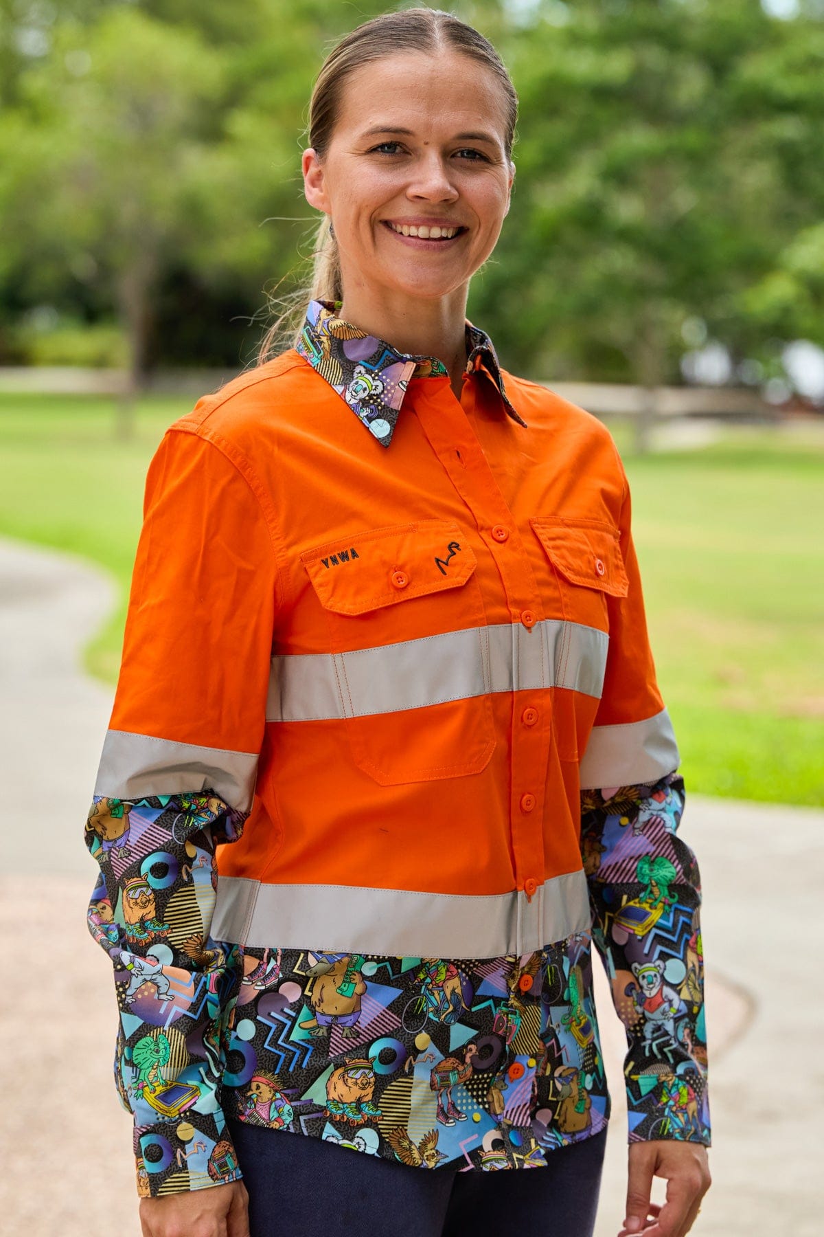 TradeMutt Workshirt Women's Aerobics OzStyle Orange Day/Night Hi Vis Work Shirt Women's Aerobics OzStyle Orange Day/Night Hi Vis Work Shirt