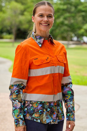 TradeMutt Workshirt Women's Aerobics OzStyle Orange Day/Night Hi Vis Work Shirt Women's Aerobics OzStyle Orange Day/Night Hi Vis Work Shirt