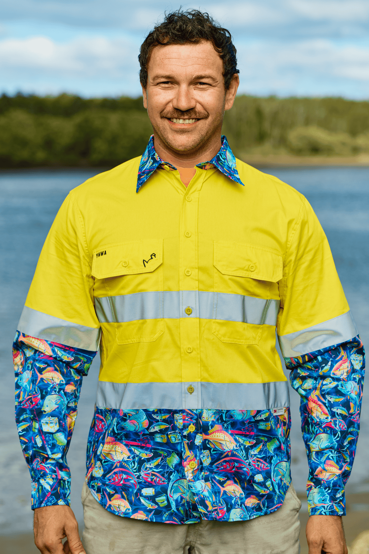 TradeMutt Workshirt Men's Off The Hook Yellow Day/Night Hi Vis Work Shirt Men's Off The Hook Day/Night Hi Vis Shirt | TradeMutt