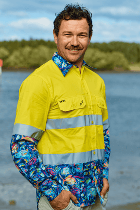 TradeMutt Workshirt Men's Off The Hook Yellow Day/Night Hi Vis Work Shirt Men's Off The Hook Day/Night Hi Vis Shirt | TradeMutt
