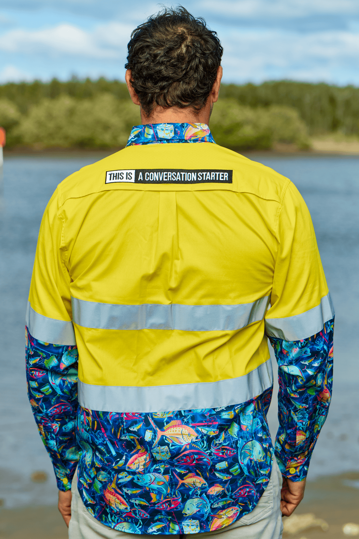 TradeMutt Workshirt Men's Off The Hook Yellow Day/Night Hi Vis Work Shirt Men's Off The Hook Day/Night Hi Vis Shirt | TradeMutt