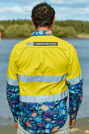 TradeMutt Workshirt Men's Off The Hook Yellow Day/Night Hi Vis Work Shirt Men's Off The Hook Day/Night Hi Vis Shirt | TradeMutt