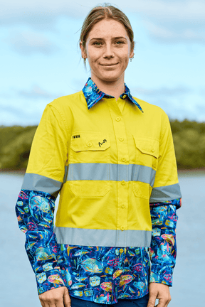 TradeMutt Workshirt Women's Off The Hook Yellow Day/Night Hi Vis Work Shirt Women's Off The Hook Day/Night Hi Vis Shirt | TradeMutt