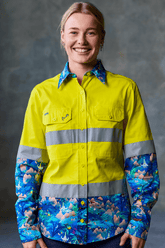 TradeMutt Workshirt Women's Walkin on a Dream Yellow Day/Night Hi Vis Work Shirt Women's Walkin on a Dream Yellow Day/Night Hi Vis Work Shirt