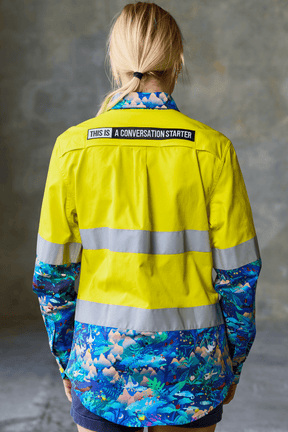 TradeMutt Workshirt Women's Walkin on a Dream Yellow Day/Night Hi Vis Work Shirt Women's Walkin on a Dream Yellow Day/Night Hi Vis Work Shirt
