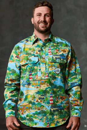 TradeMutt Workshirt Men's That's Livin Barry Half Button Work Shirt Men's That's Livin Barry Half Button Work Shirt