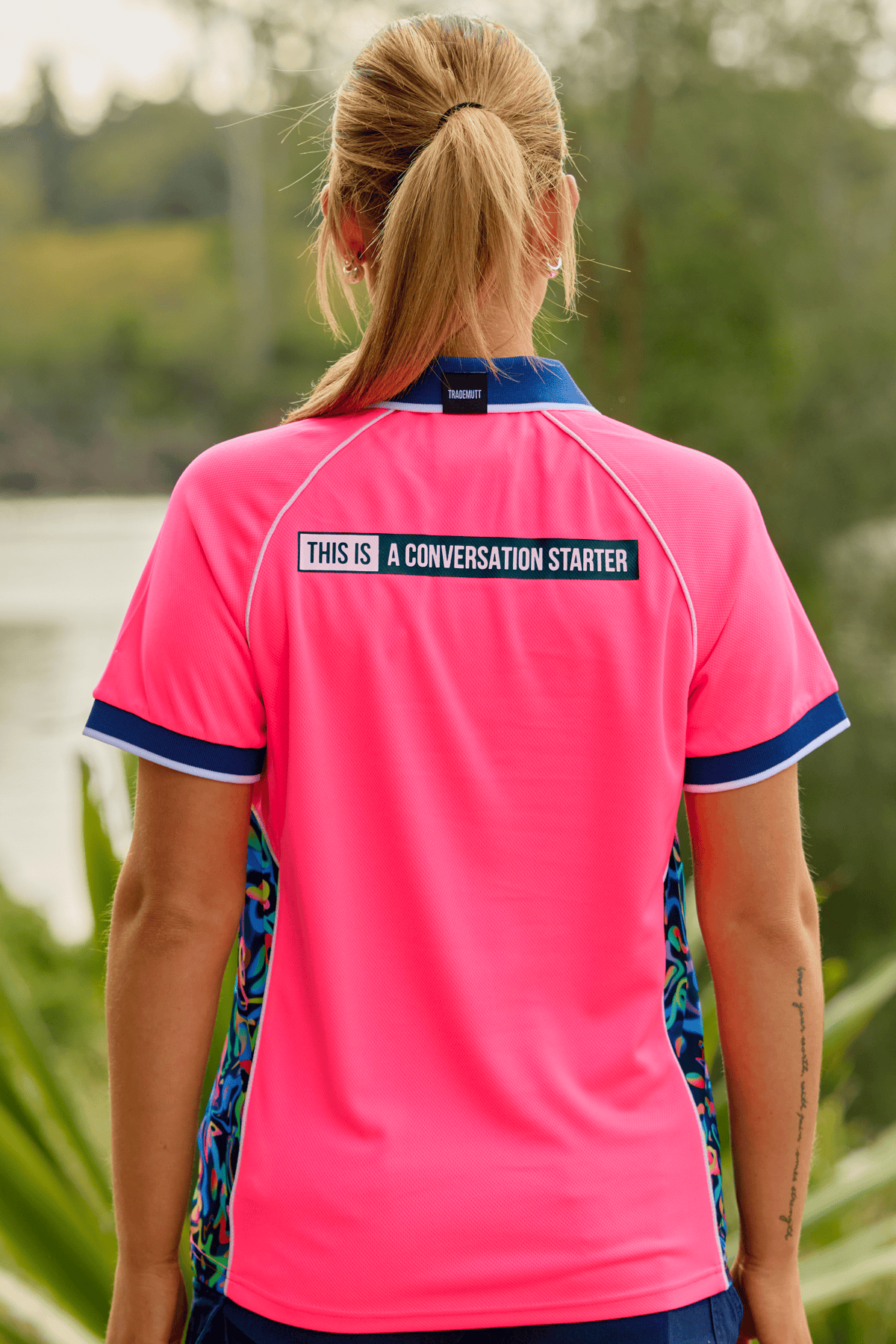 TradeMutt Polo Women's Pink Short Sleeve Polo Unisex RPET Pearler Charcoal Polo | TradeMutt Workshirts
