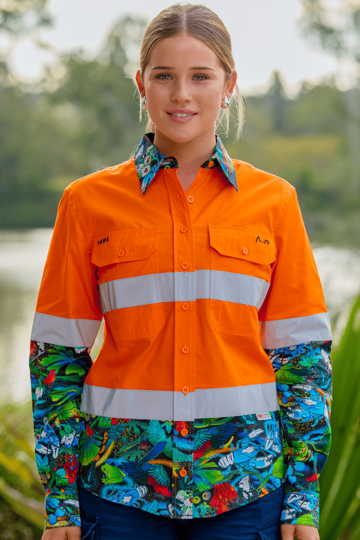 TradeMutt Workshirt Women's Big Greasy Orange Day/Night Hi Vis Work Shirt Women's The Big Greasy Orange Day/Night Hi Vis Shirt | TradeMutt