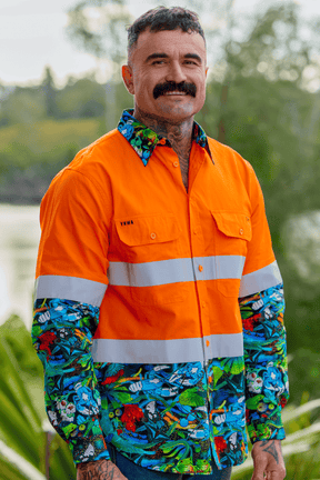 TradeMutt Workshirt Men's Big Greasy Orange Day/Night Hi Vis Work Shirt Men's The Big Greasy Orange Day/Night Hi Vis Shirt | TradeMutt