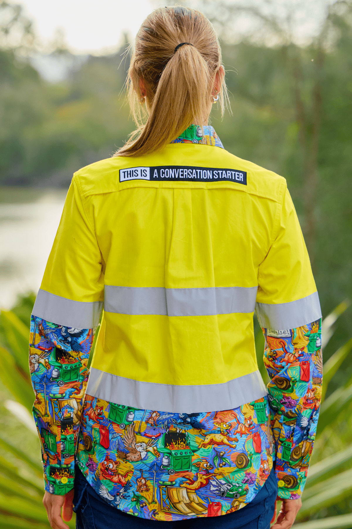 TradeMutt Workshirt Women's Backyard Blitz Yellow Day/Night Hi Vis Work Shirt Women's Backyard Blitz Hi Vis Work Shirt | TradeMutt Workwear